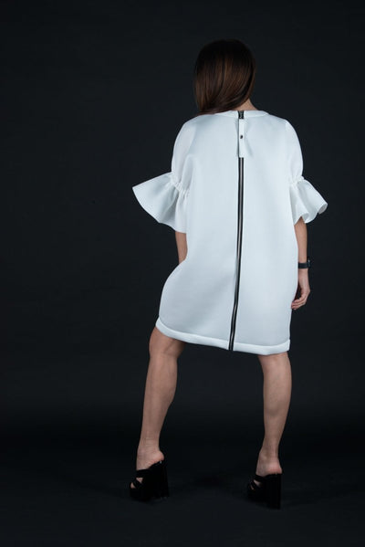 White Winter Neoprene Dress ESTER BF - EUG Fashion EugFashion 