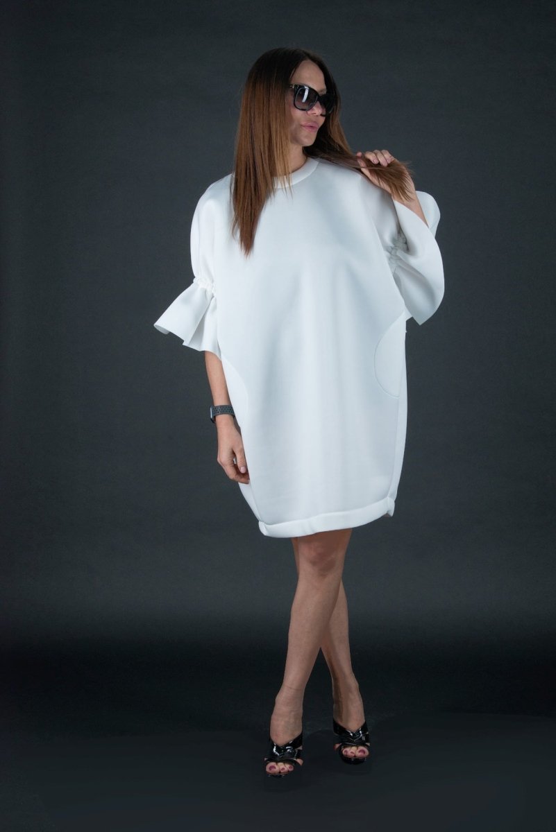 White Winter Neoprene Dress ESTER BF - EUG Fashion