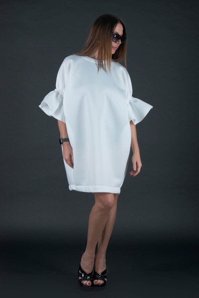 White Winter Neoprene Dress ESTER BF - EUG Fashion
