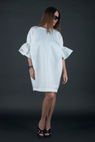 White Winter Neoprene Dress ESTER BF - EUG Fashion EugFashion 