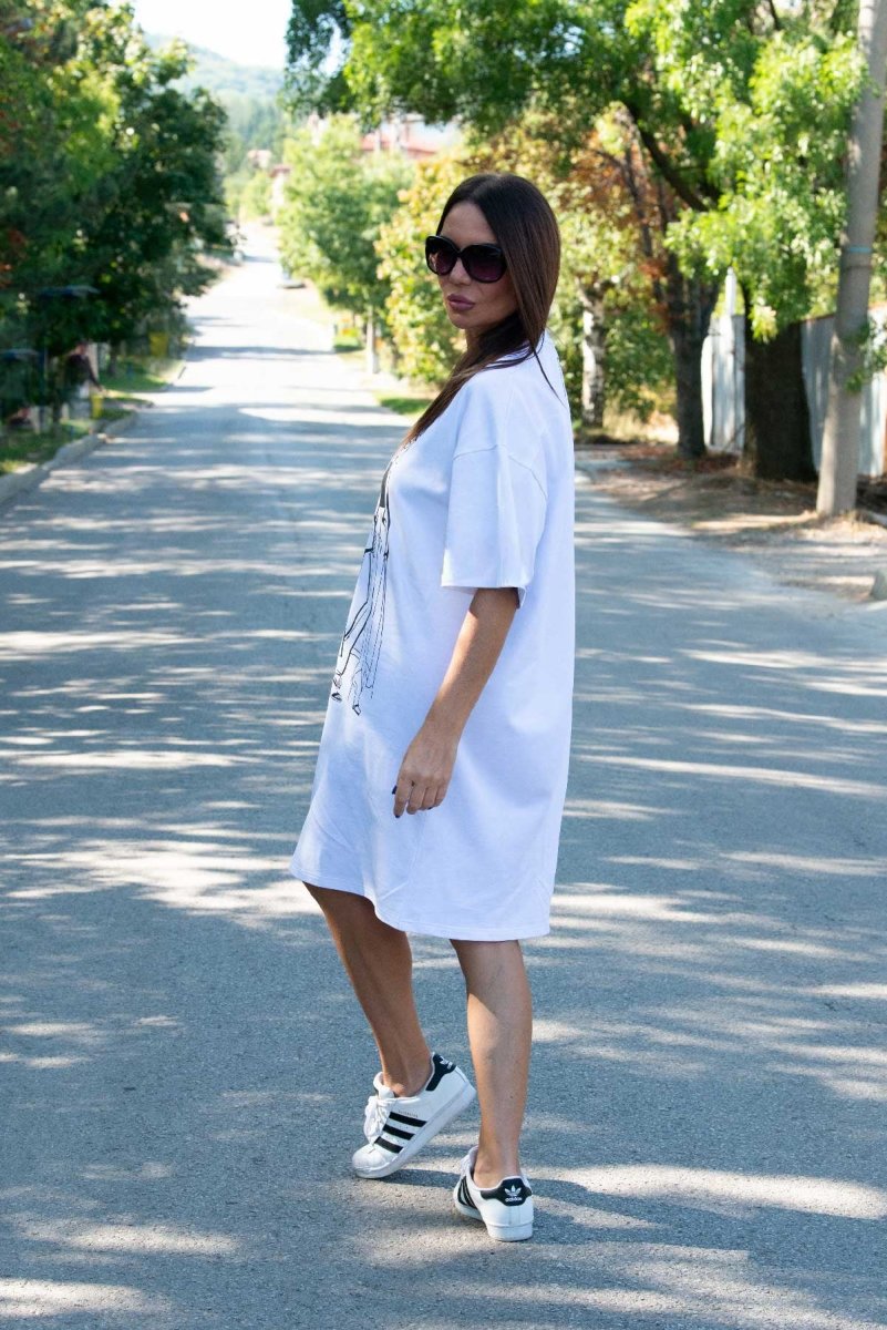 White Woman Print Dress LEYLA - EUG Fashion EugFashion 