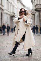 Off-white cashmere-feel cape coat with decorative side zippers and classic collar - asymmetric unlined design, Federica | EUG Fashion #off-white
