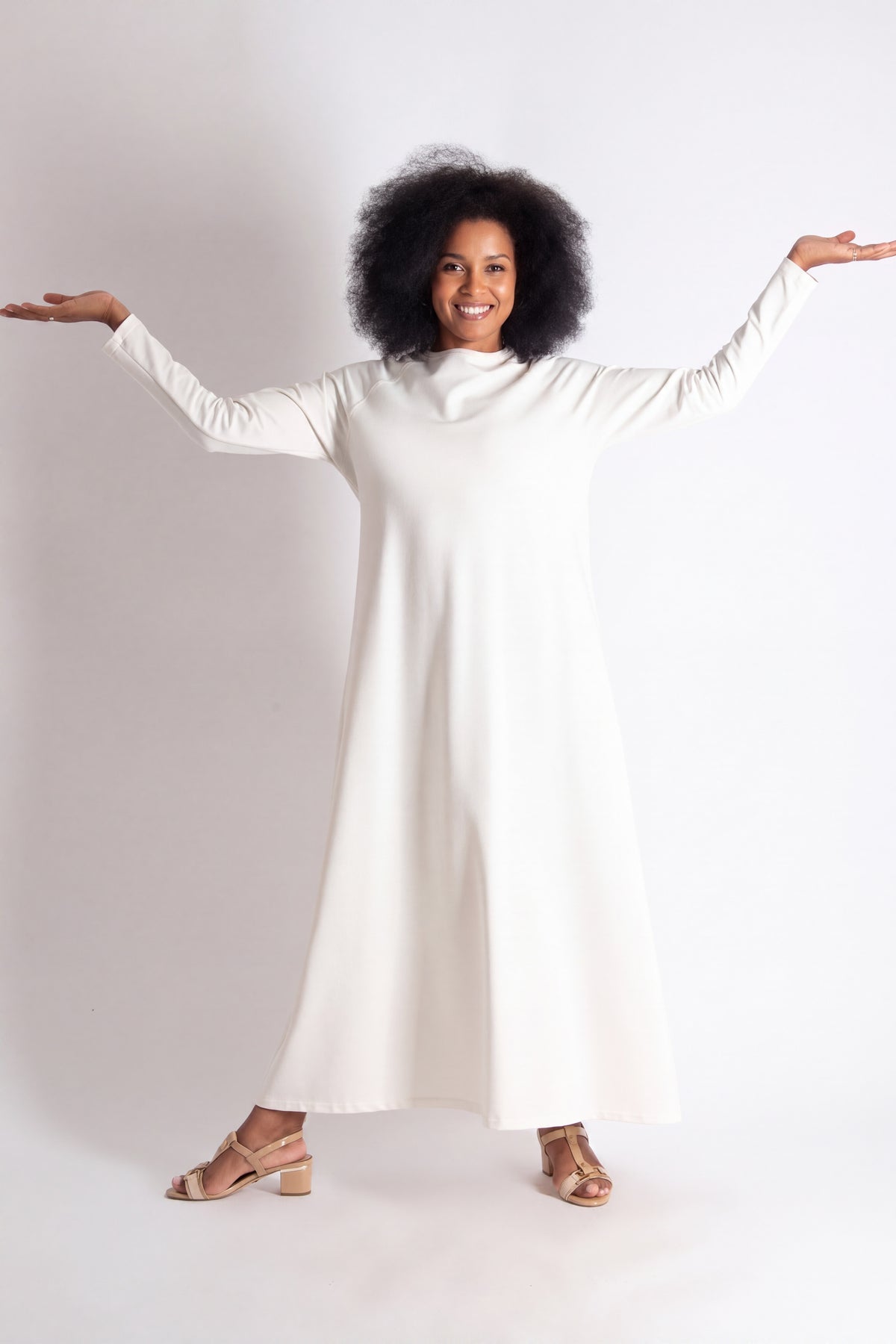 white cotton waffle knit A-line dress Brenna - EUG Fashion #white
