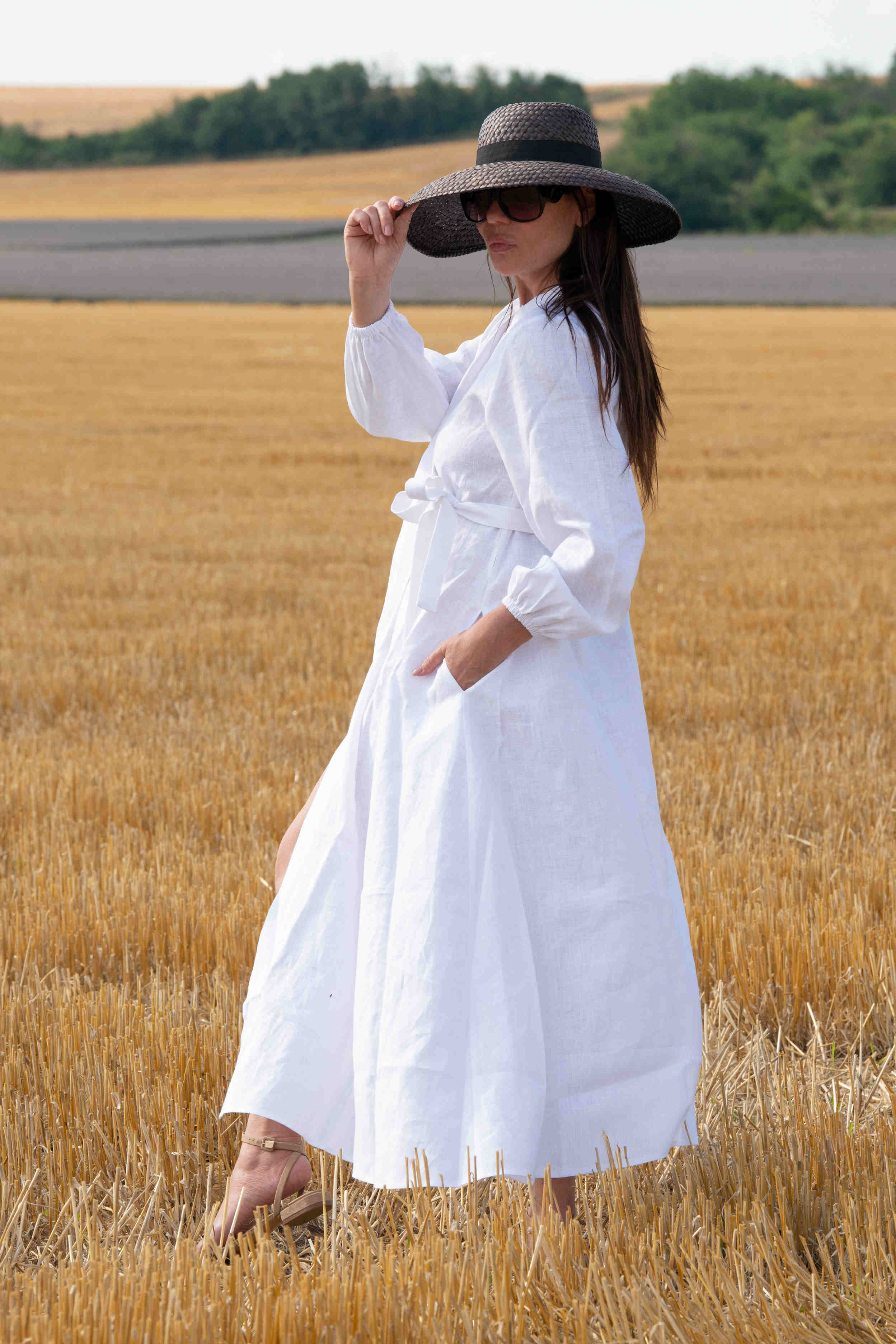 linen wrap dress - Eug fashion #white