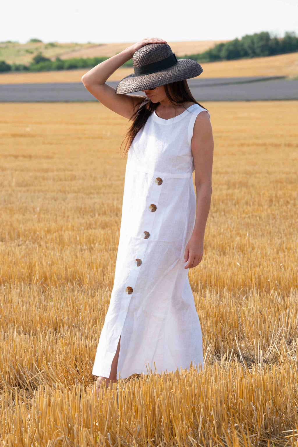 linen elegant woman dress - eug fashion #white