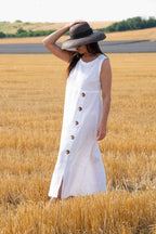 linen elegant woman dress - eug fashion #white