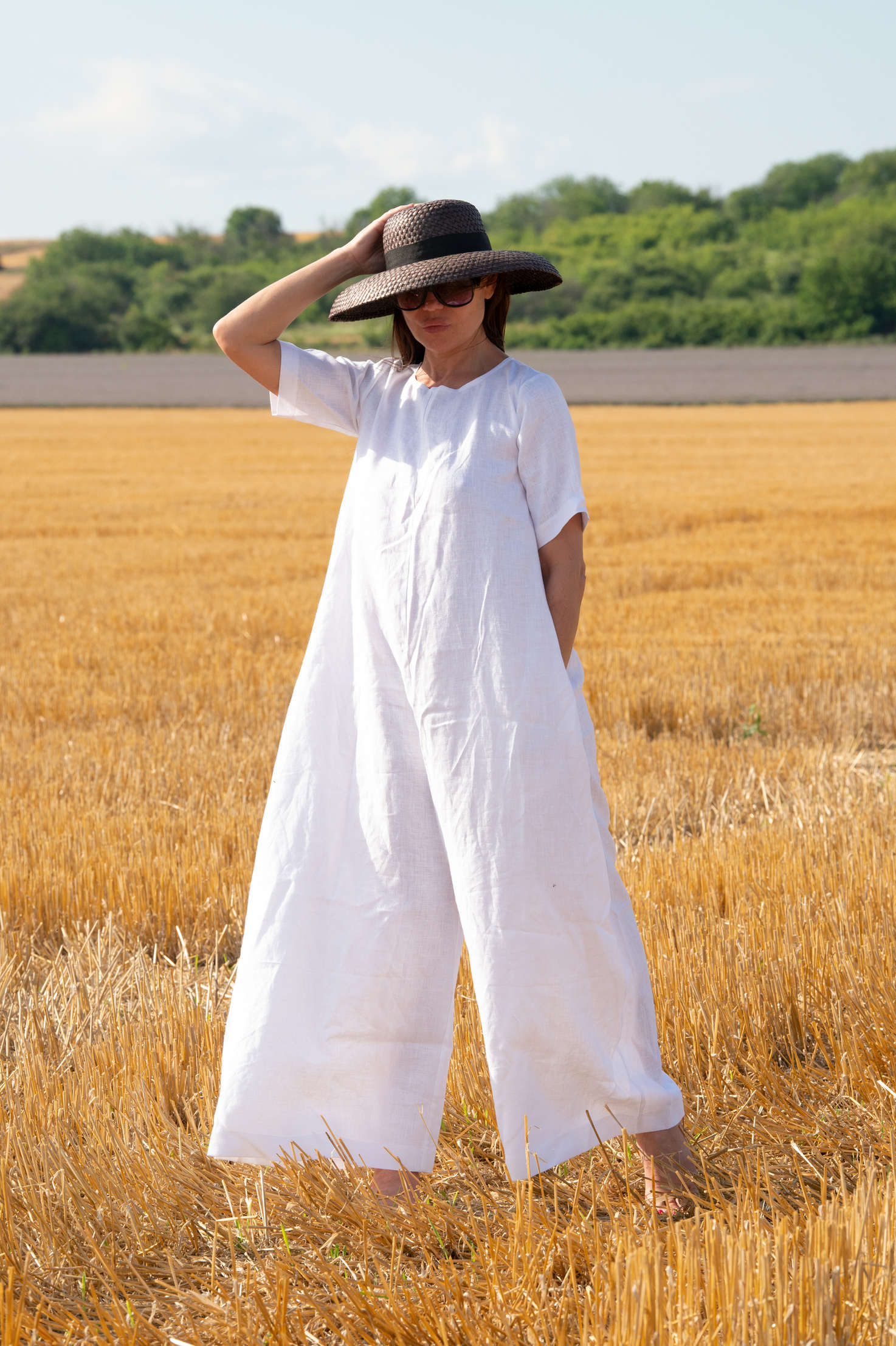 wide linen jumpsuit #white