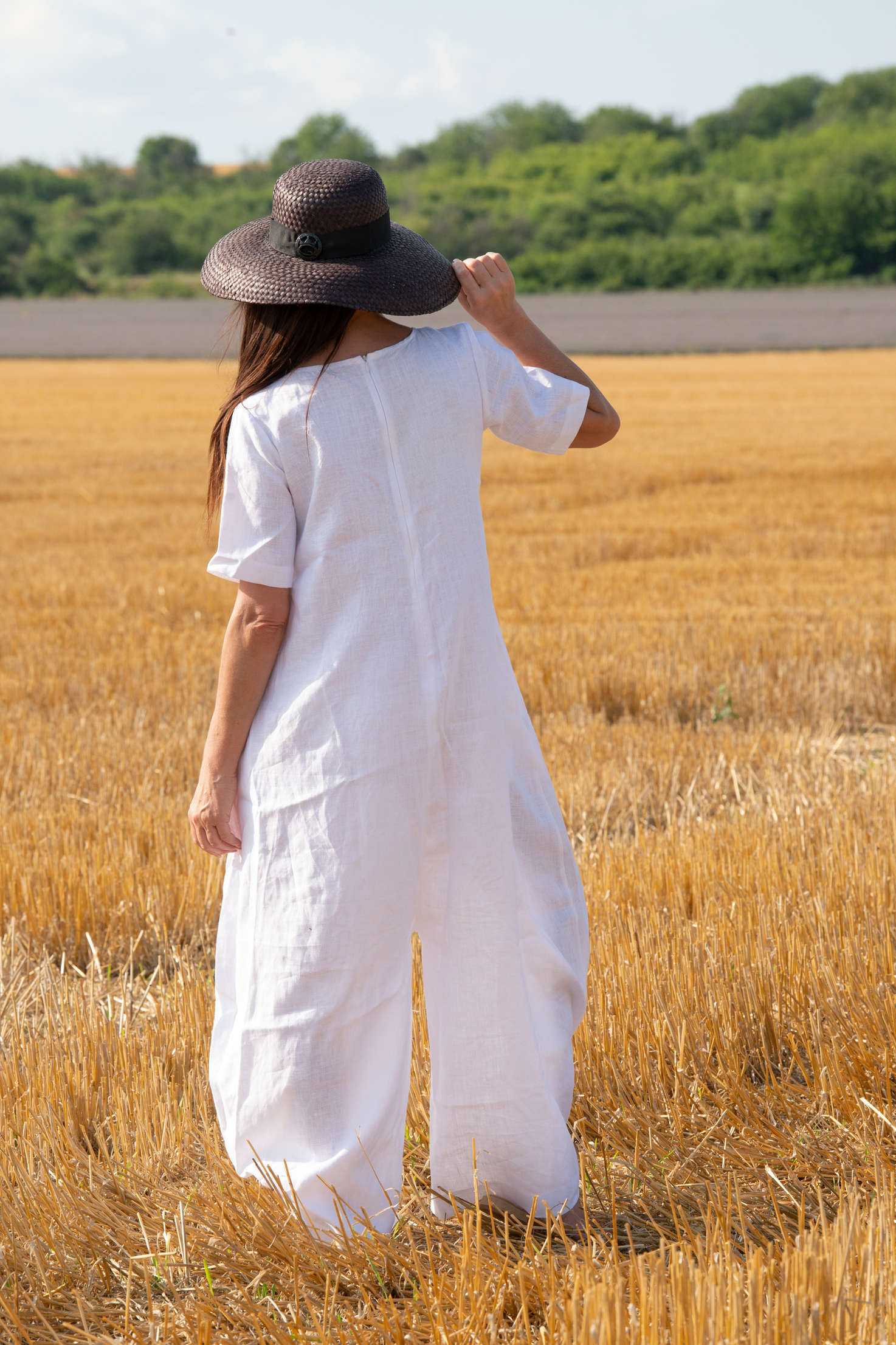 wide linen jumpsuit #white