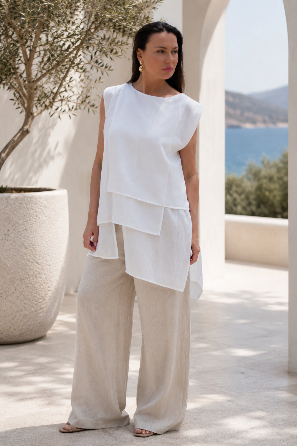 linen long elegant top #off-white
