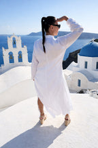 white long linen dress - eug fashion #white