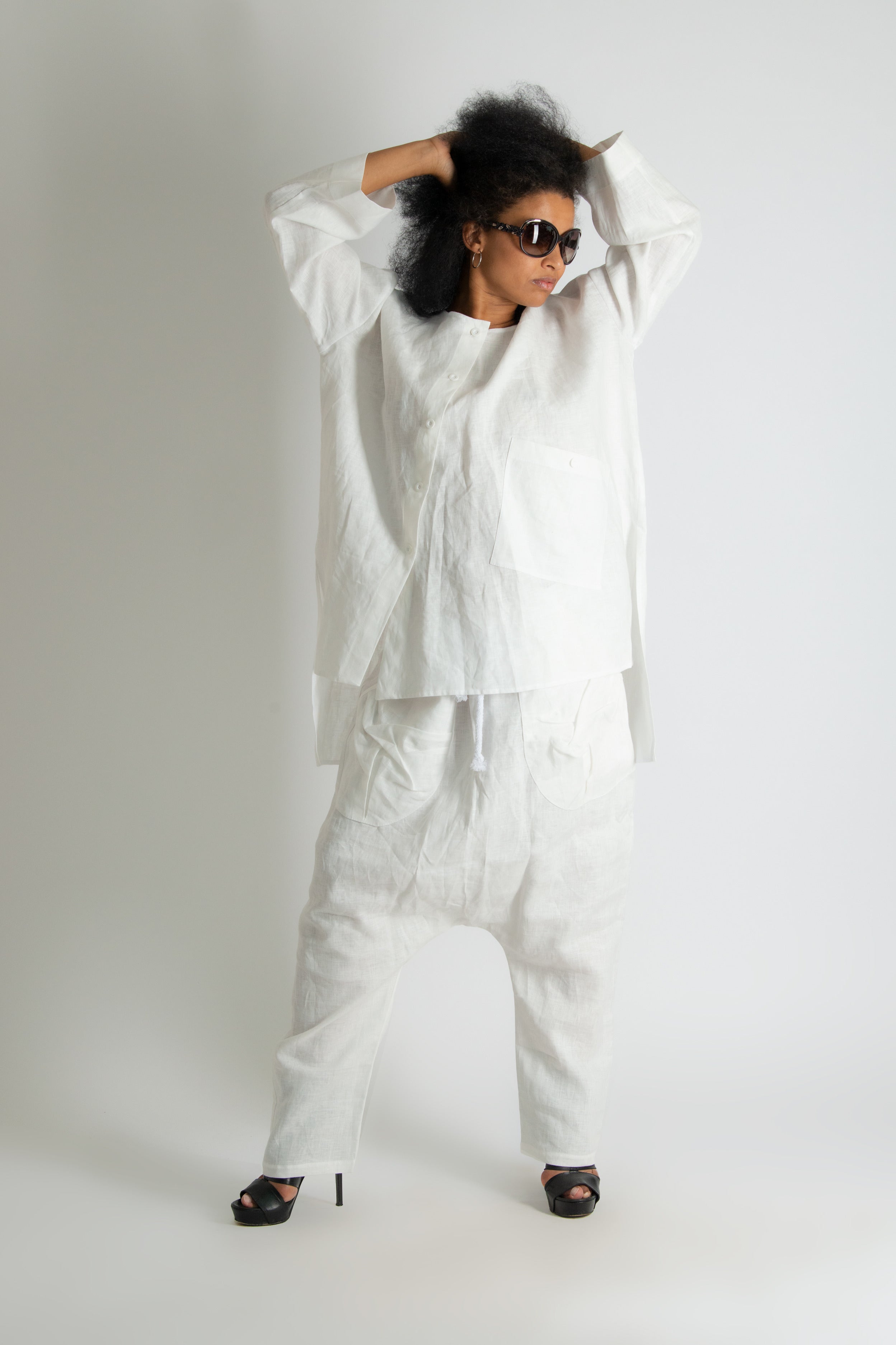 linen-print-african-woman-set #white
