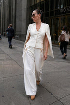 White cape blazer with fitted vest front, V-neckline and button closure - elegant cape panels from shoulders, Oslo | EUG Fashion #white