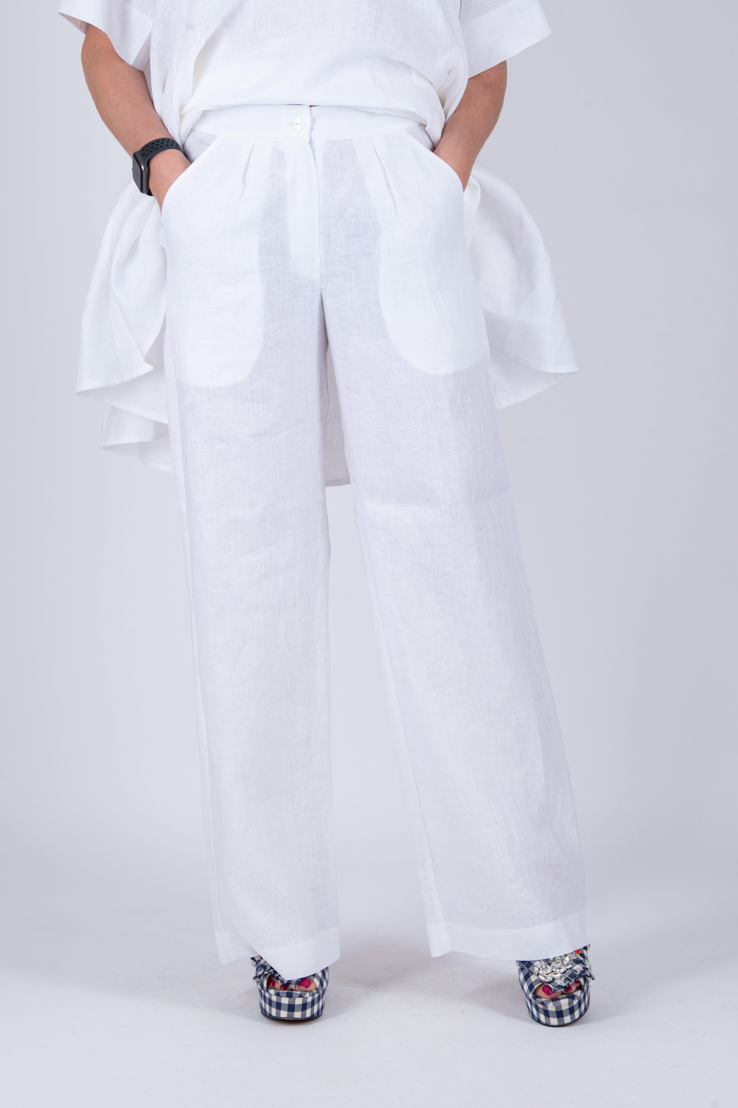 Linen long pants #white