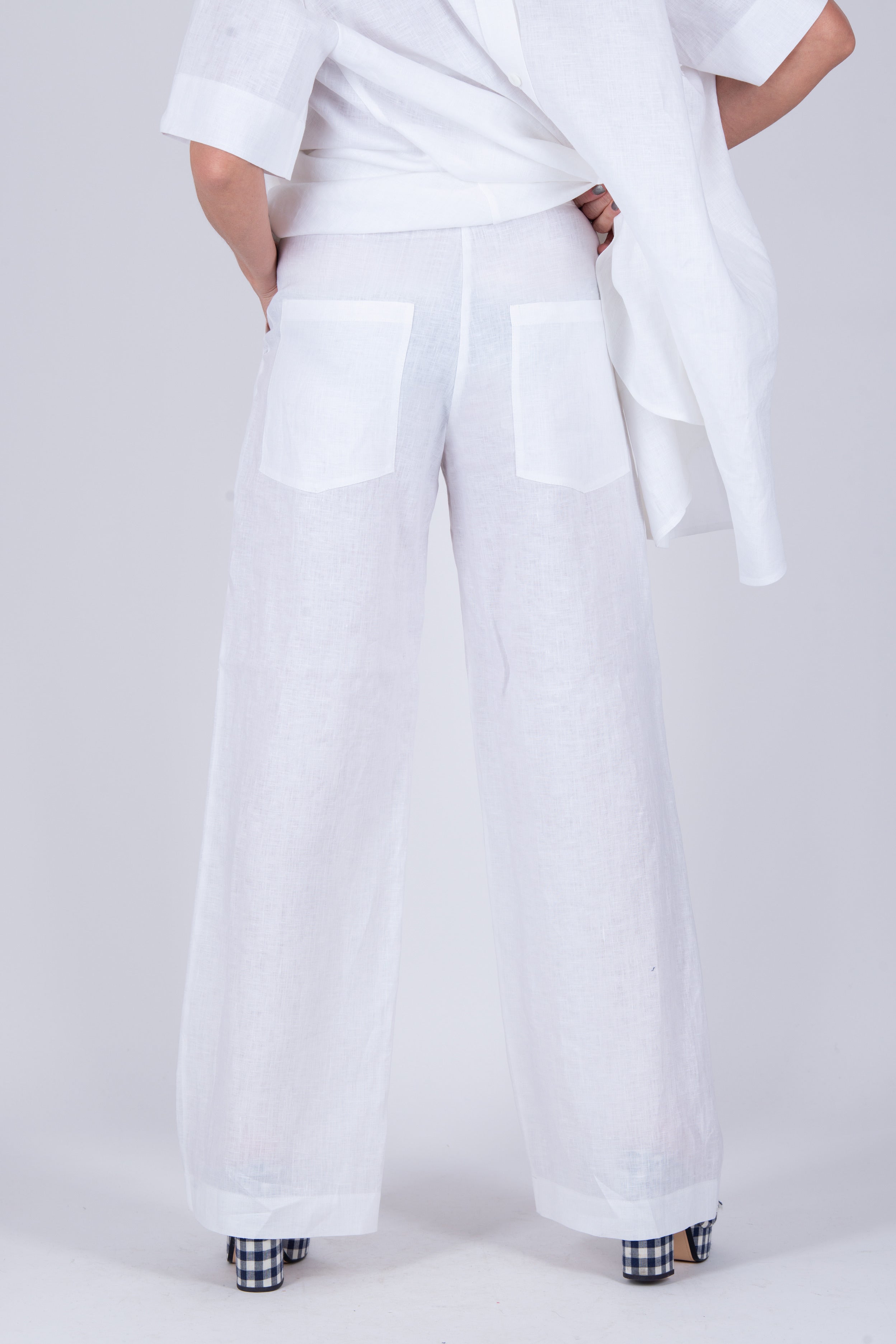 Linen long pants #white