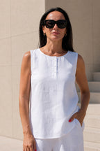 sleeveless linen outfit #white