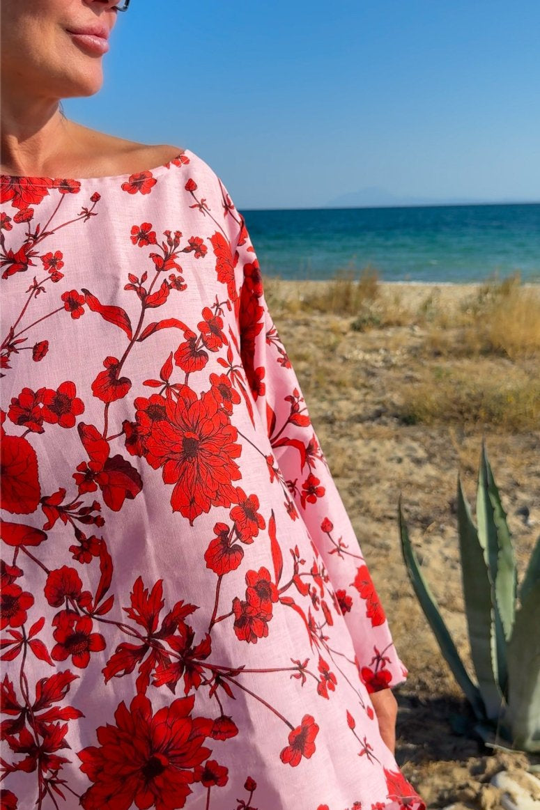 Wide Floral Linen Top JESIKA - EUG Fashion