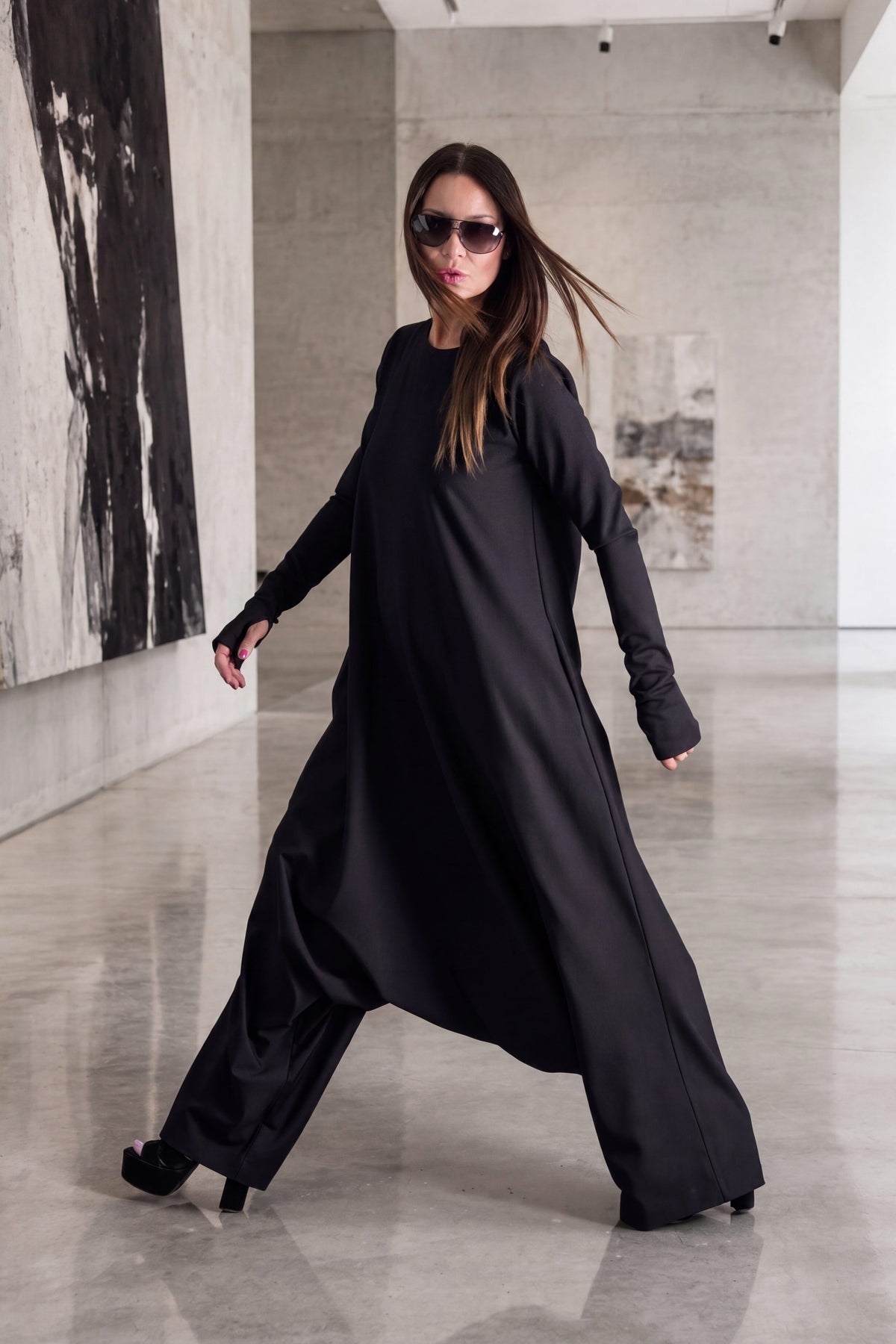 wide harem jumpsuit black color #black