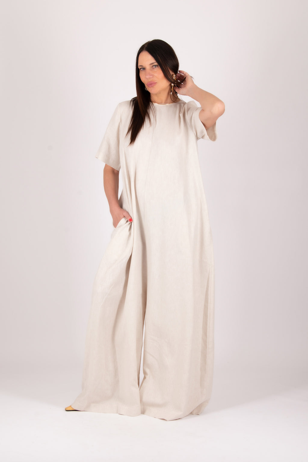wide linen jumpsuit #natural