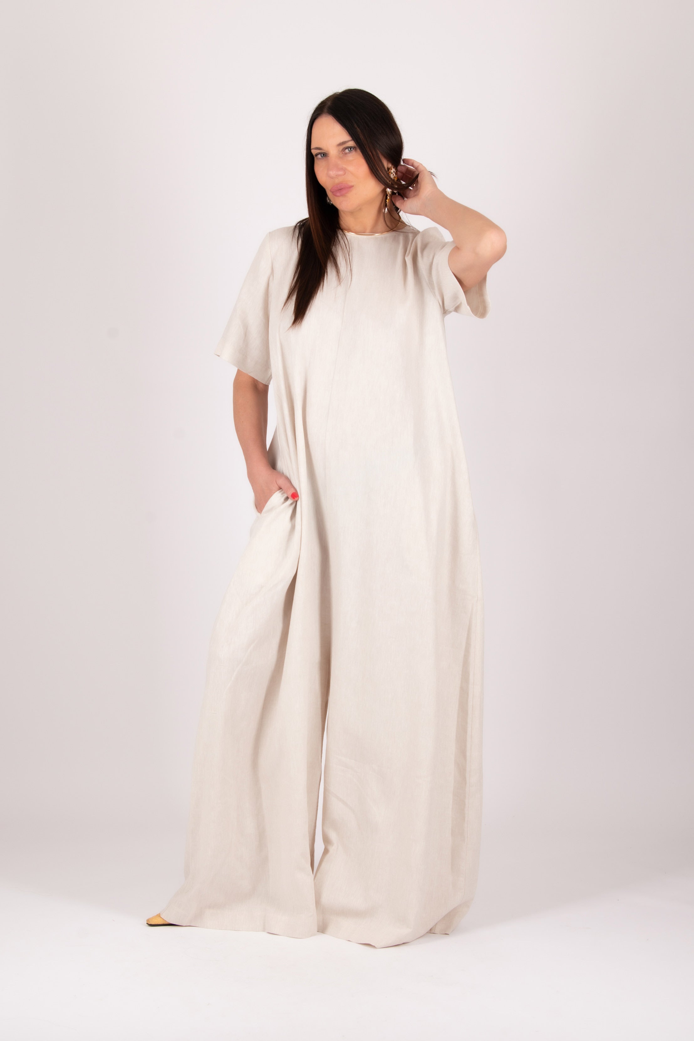 wide linen jumpsuit #natural