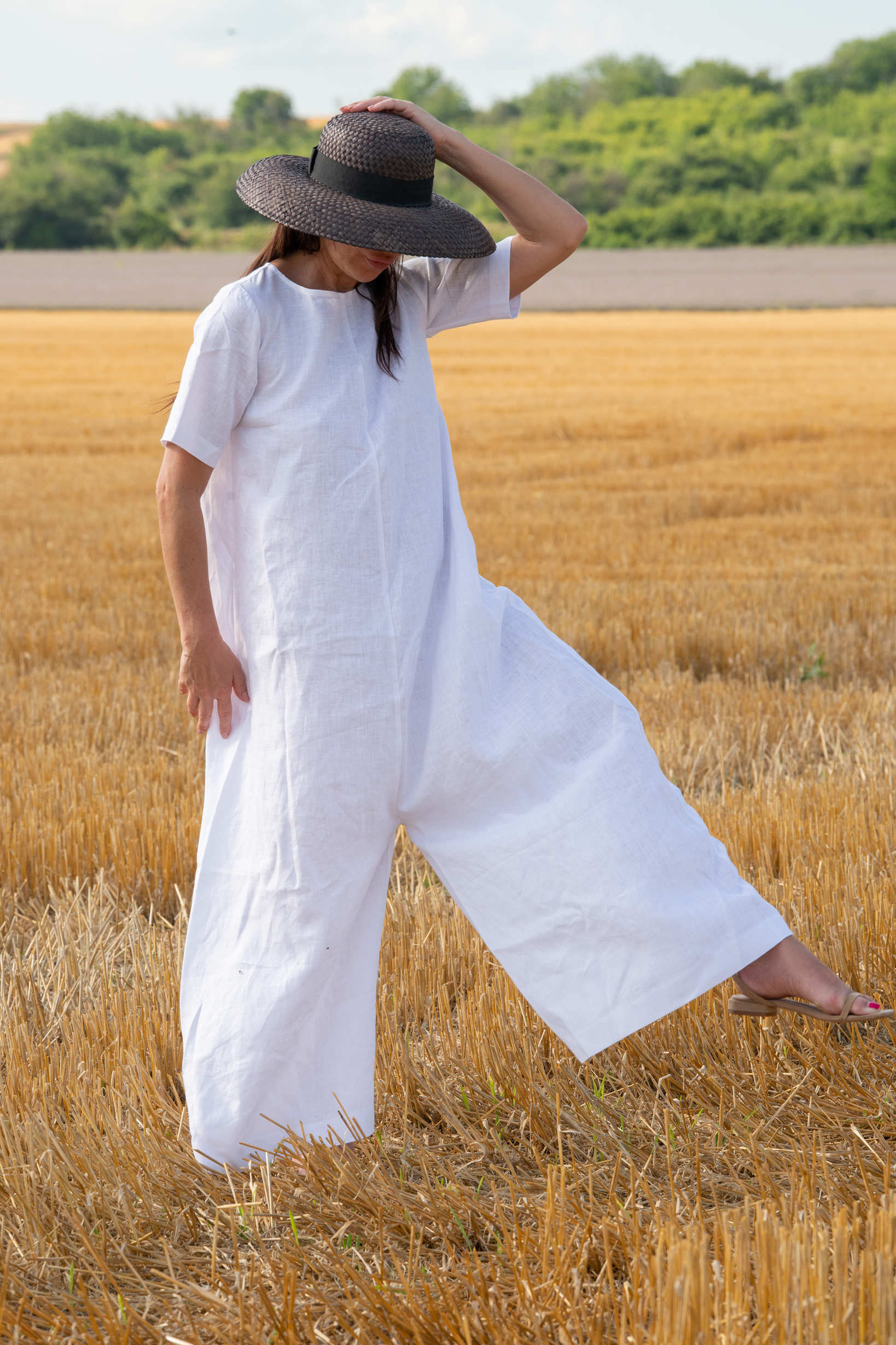 wide linen jumpsuit #white