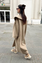 Beige bouclé cape coat Siri with wide shawl collar - EUG Fashion #beige