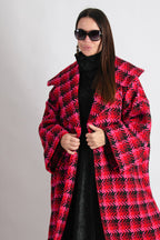 Hot pink houndstooth cape coat Siri with shawl collar - EUG Fashion #hot-pink
