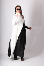 Black and white leather-look punto milano A-line dress Vivian - EUG Fashion 
