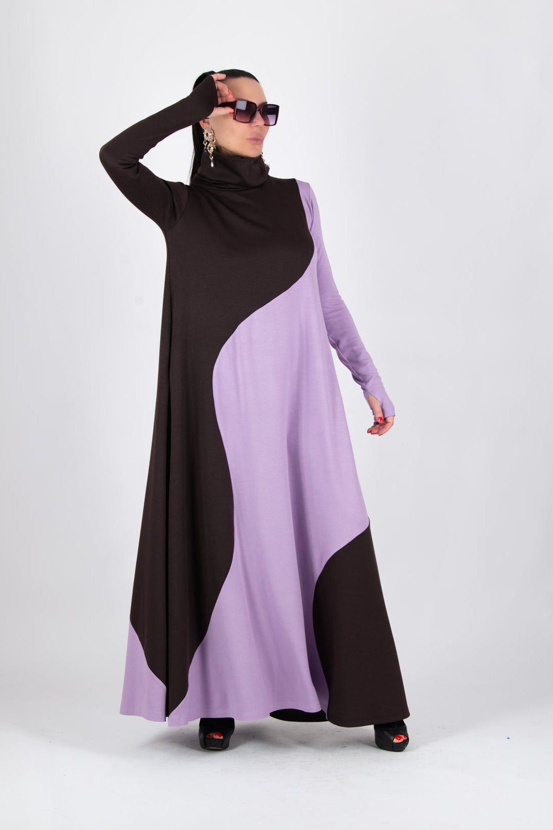 Light purple and chocolate brown A-line dress Vivian - EUG Fashion 
