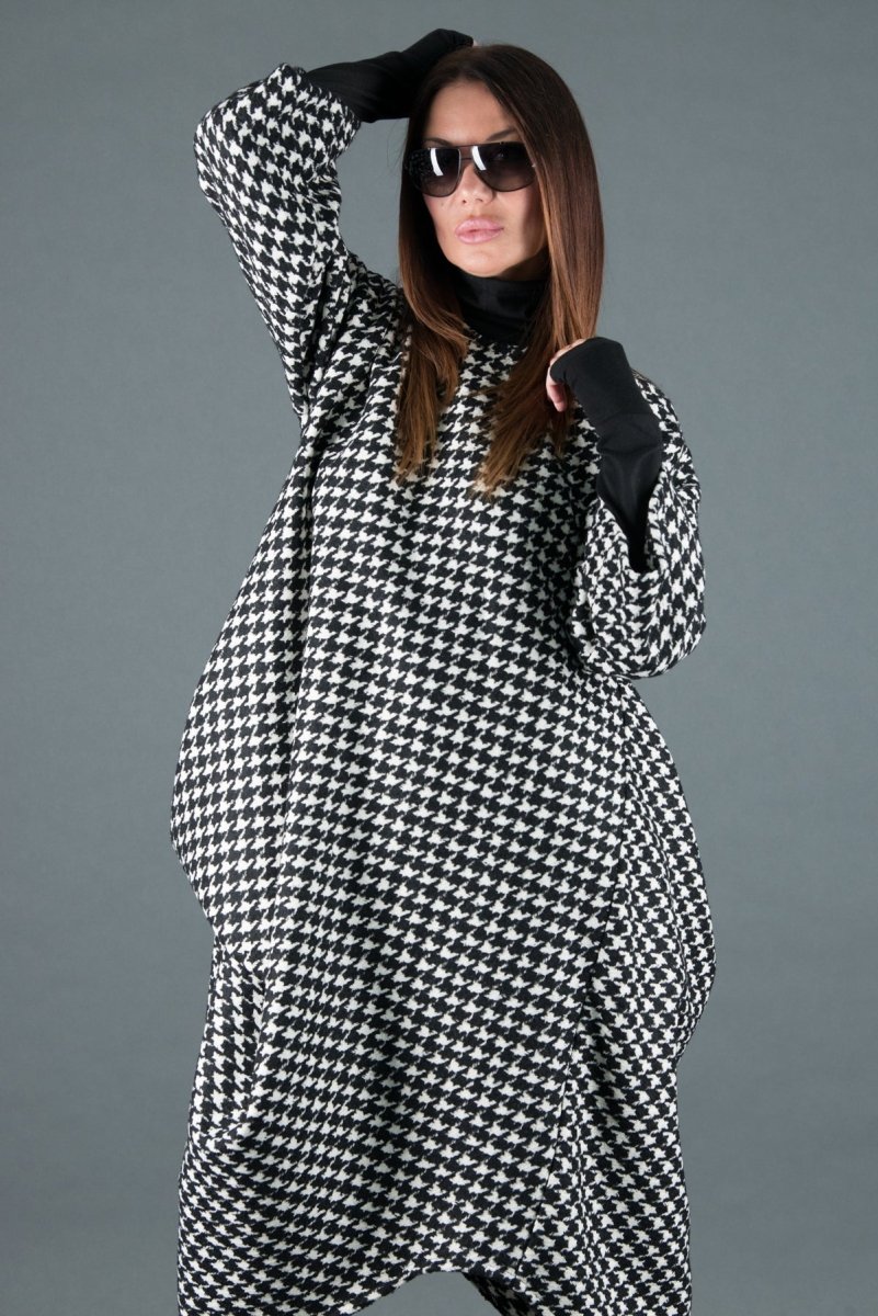 Winter Wool Houndstooth Dress TRACY - EUG Fashion