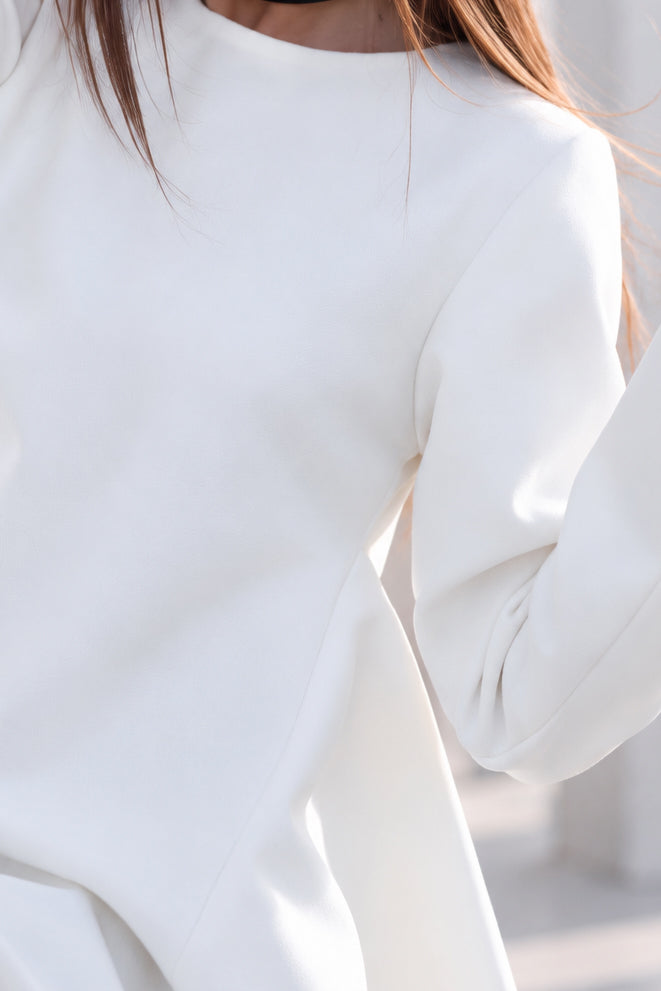 Off white asymmetric poncho dress Holly with belt and back zip - EUG Fashion #off-white
