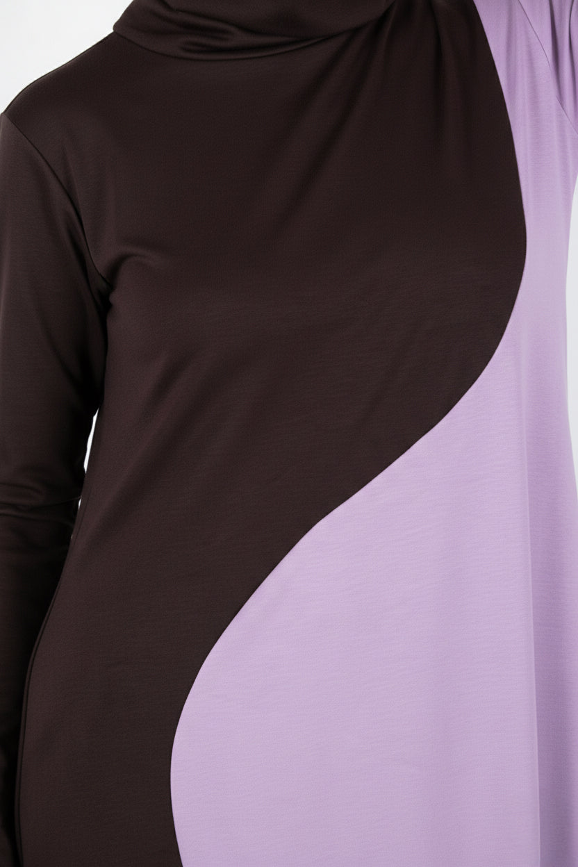 Light purple and chocolate brown A-line dress Vivian - EUG Fashion 