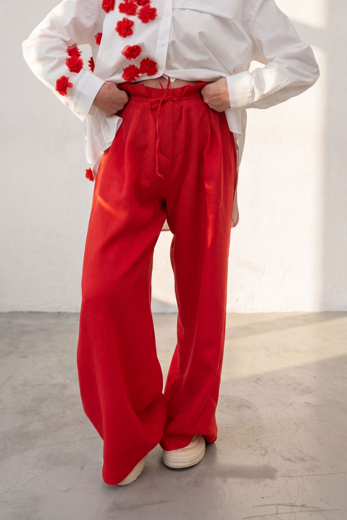 linen wide pants - EUG fashion # coral