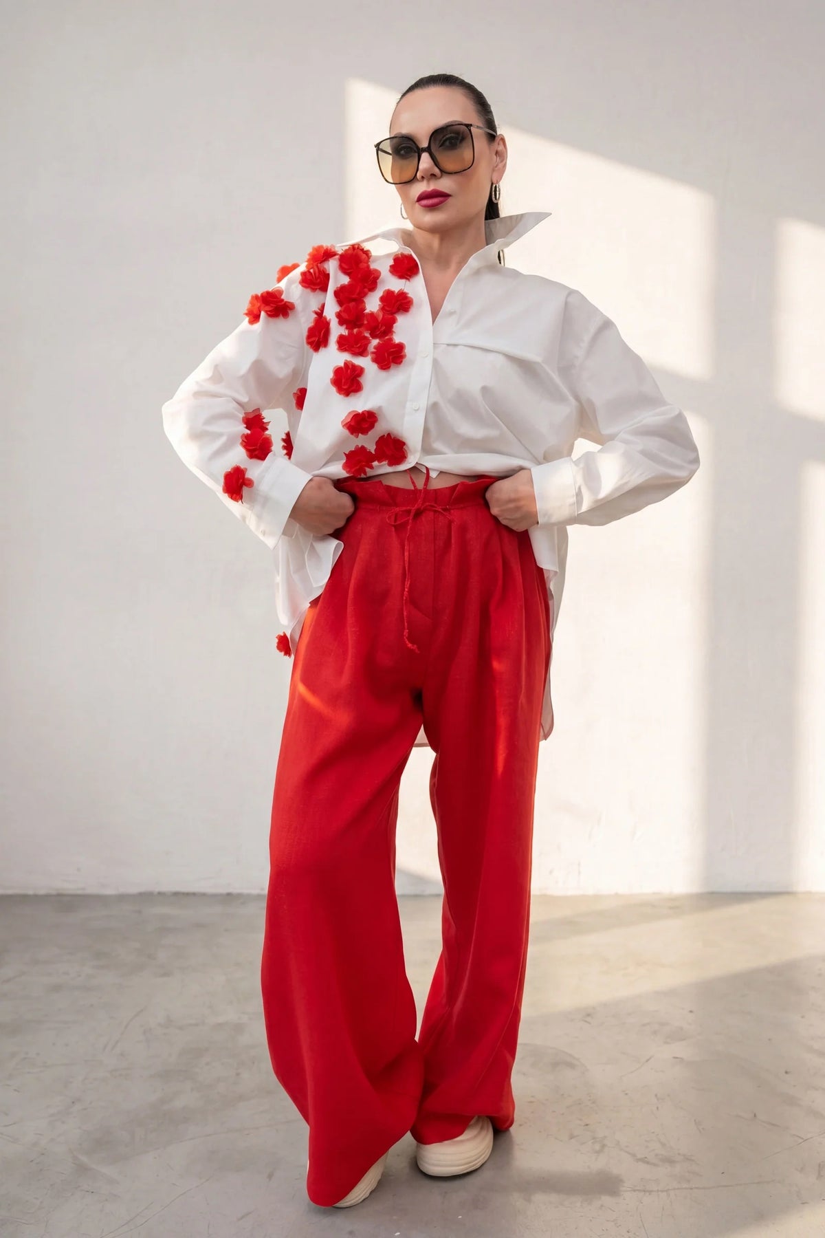 linen coral pants