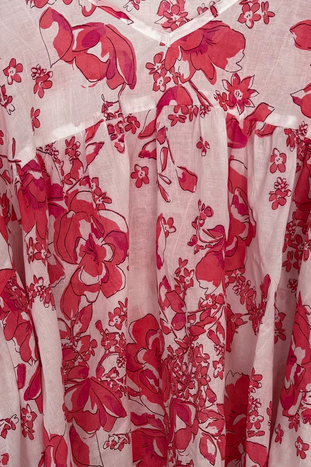 Close-up of red floral patterned fabric