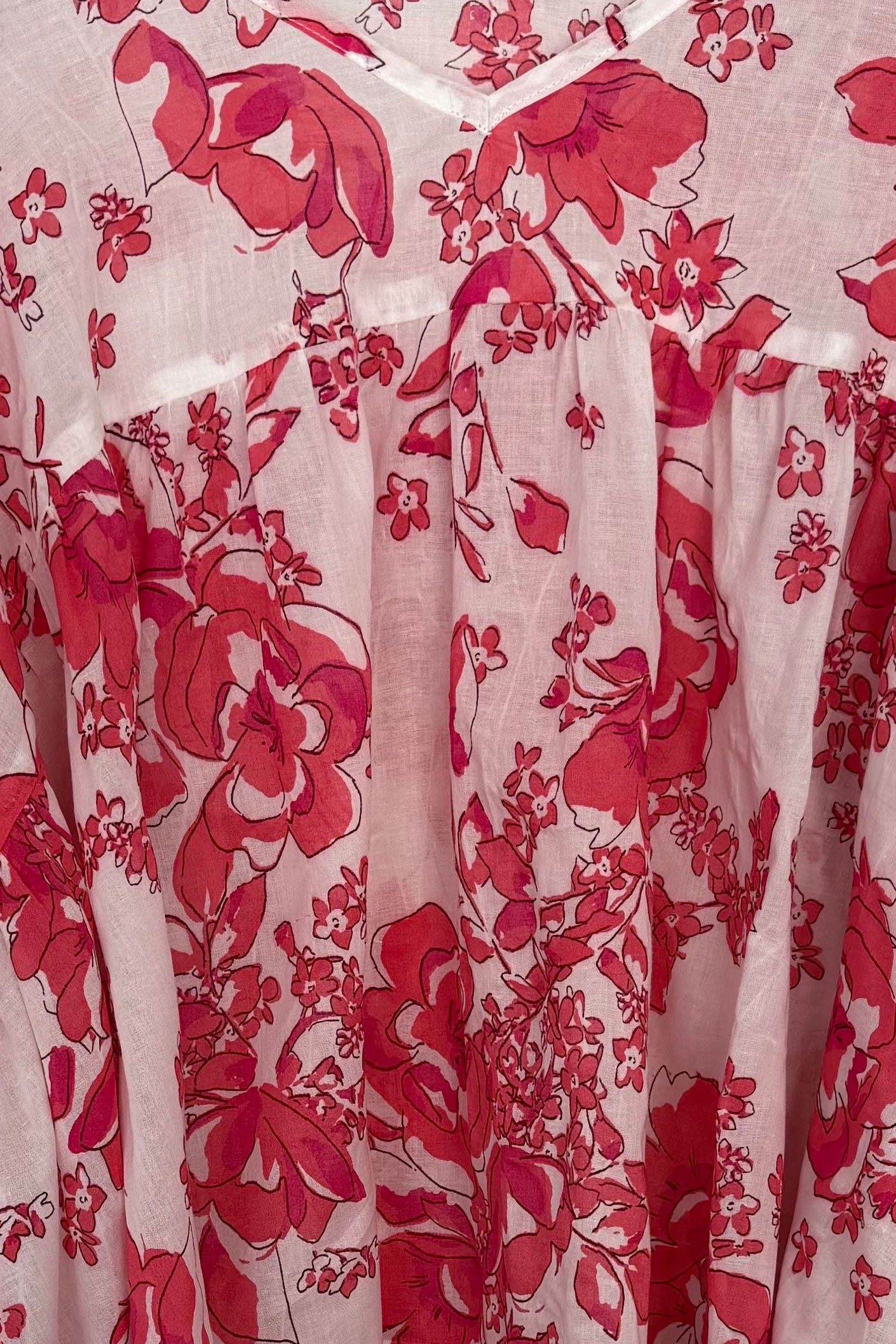Close-up of red floral patterned fabric