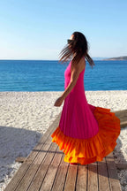 jersey long flounces dress - #hot-pink