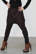 Brown drop-crotch harem pants Natalie — EUG Fashion #brown
