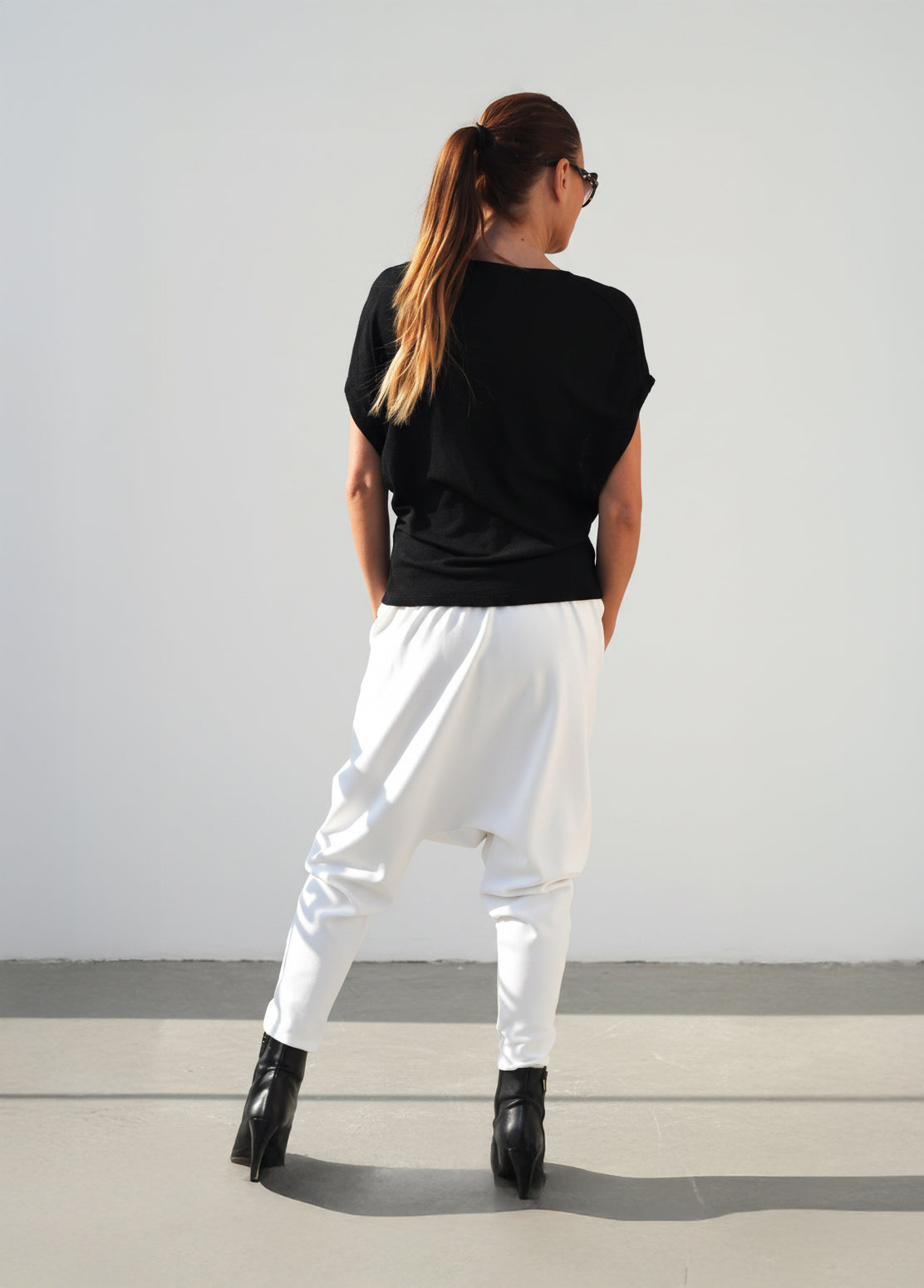 White drop-crotch harem pants Natalie — EUG Fashion #white