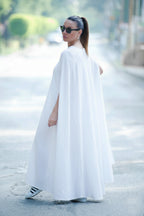Linen woman elegant cape dress #white