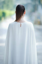 Linen woman elegant cape dress #white