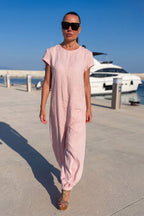 loose-fit-woman-linen-jumpsuit #baby-pink
