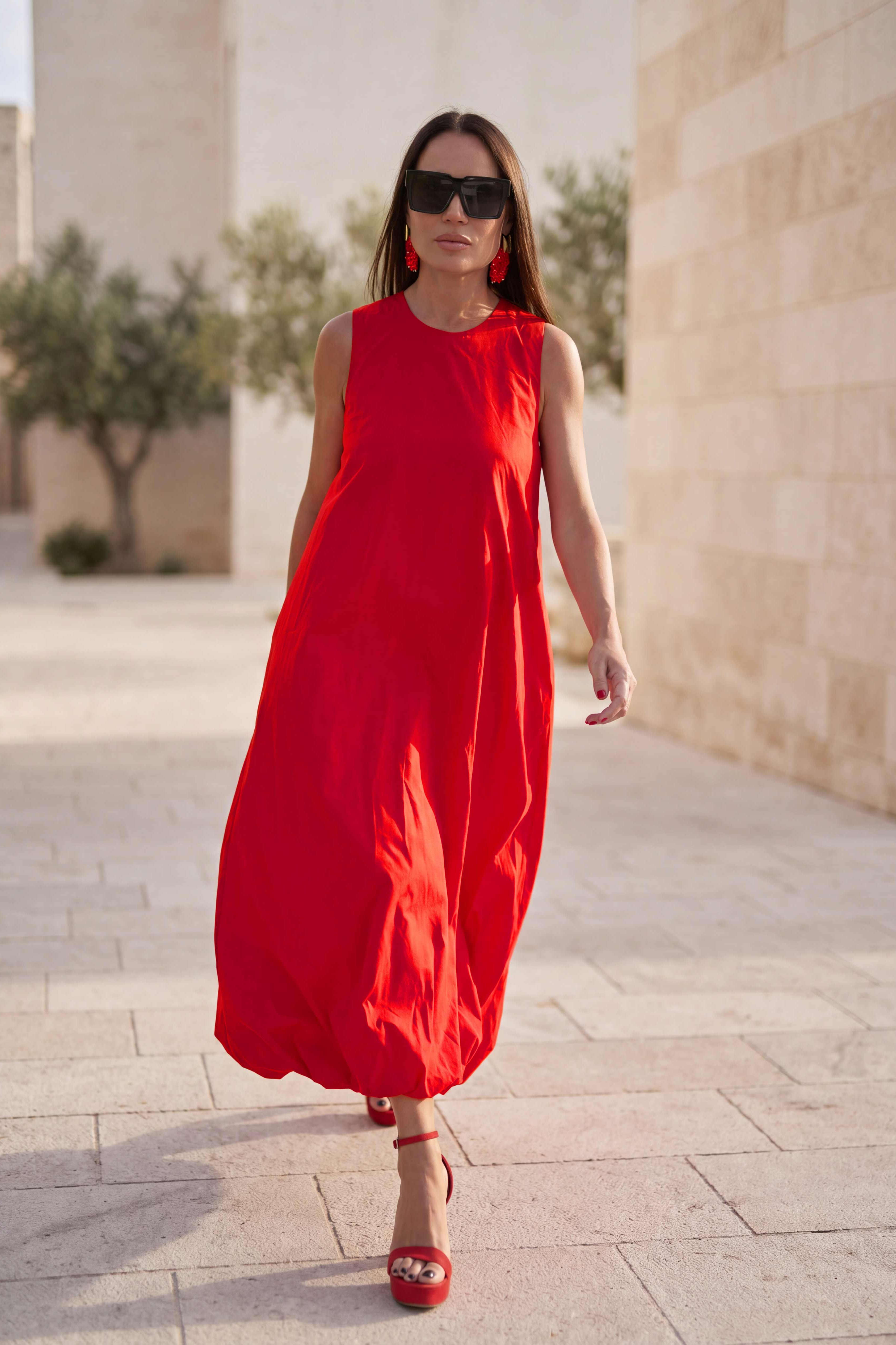 Red cotton long dress #red
