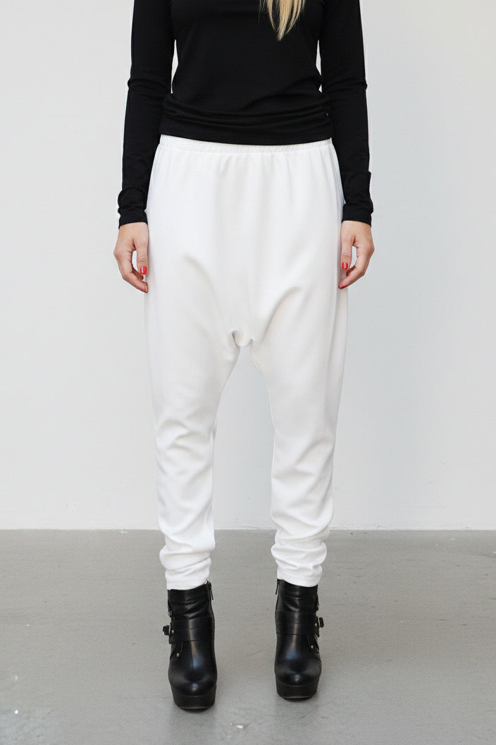 White drop-crotch harem pants Natalie — EUG Fashion #white