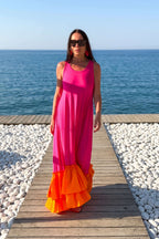 jersey long flounces dress - #hot-pink