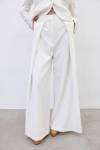 White cold wool wide-leg pants Casidy — EUG Fashion #white
