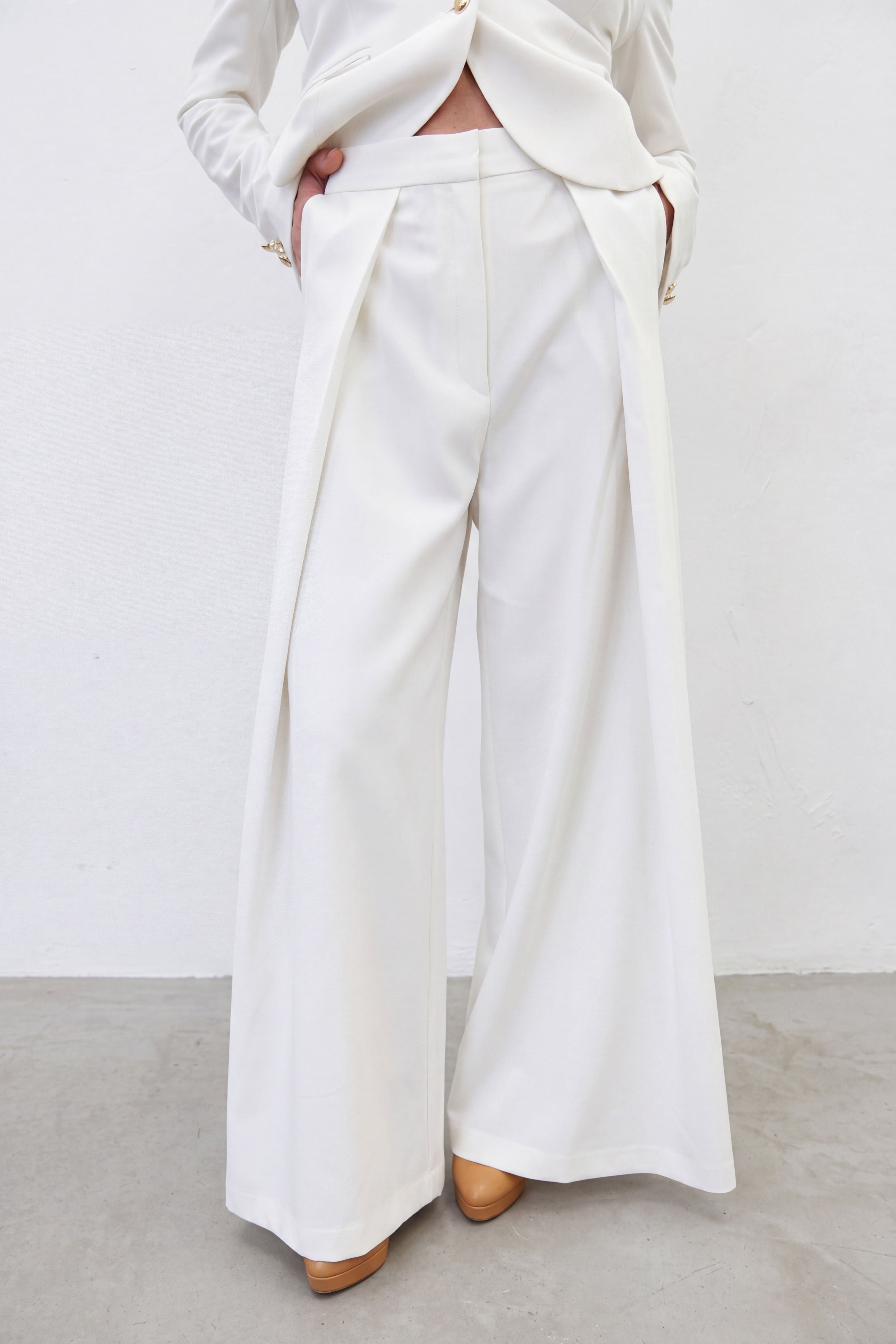 White cold wool wide-leg pants Casidy — EUG Fashion #white