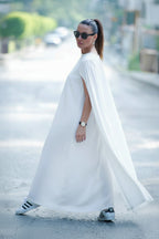 Linen woman elegant cape dress #white