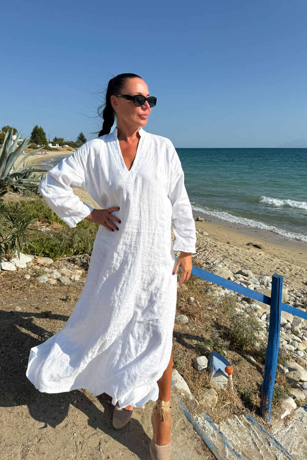 white long linen dress - eug fashion #white