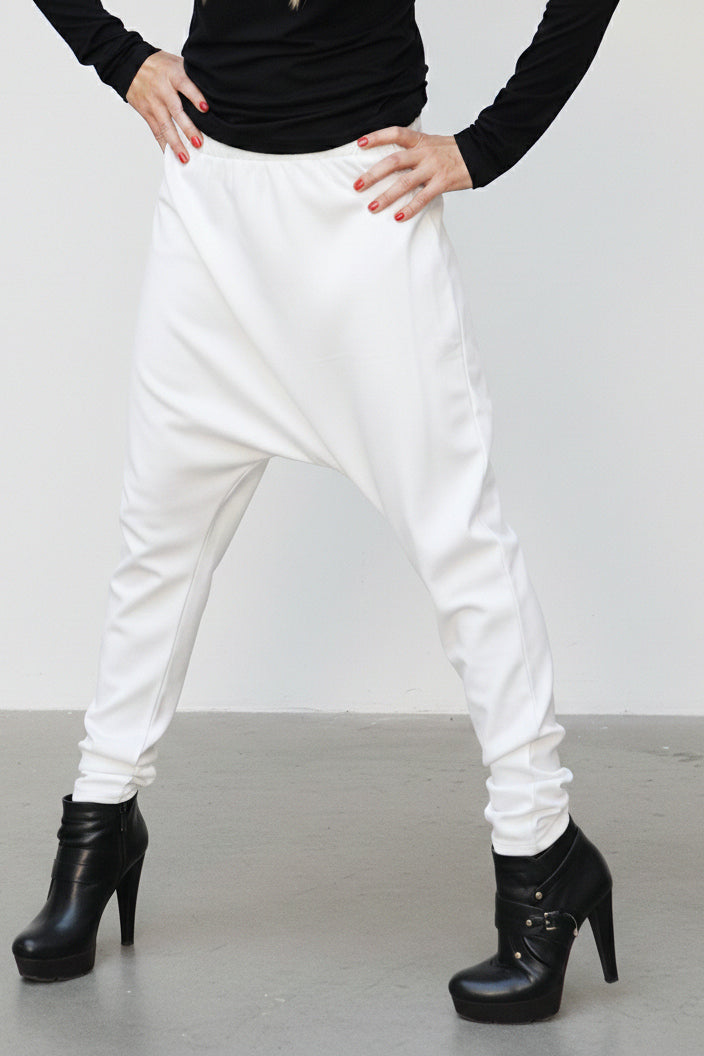 White drop-crotch harem pants Natalie — EUG Fashion #white
