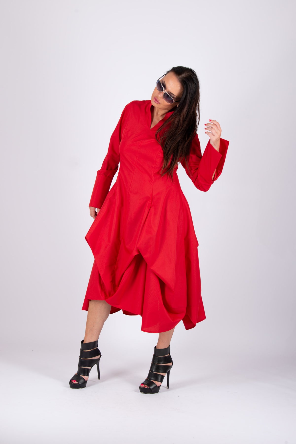 elegant cotton dress #red